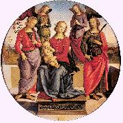PERUGINO, Pietro Madonna Enthroned with Child and Two Saints oil painting